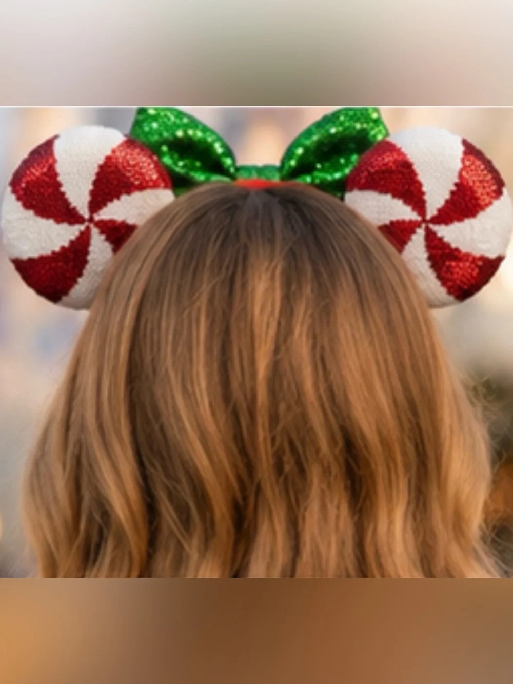 Disney Red Sequin Ears Headband with Green Bow and White & Red Peppermint Ears